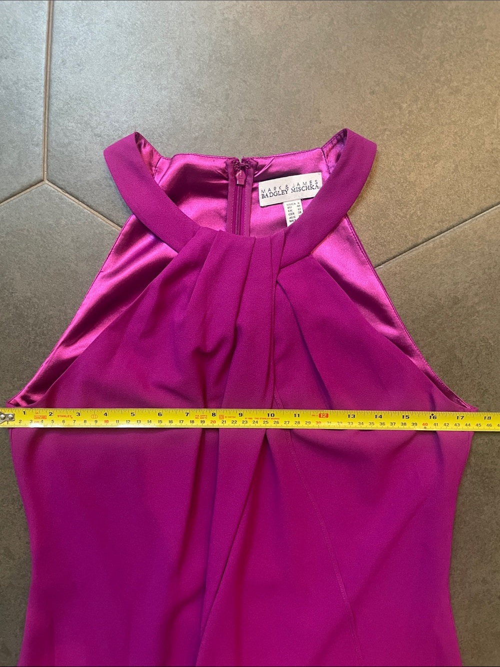 Badgley Mischka Sleeveless Pleated Halter Dress in Deep Magenta 8 - Picture 3 of 6